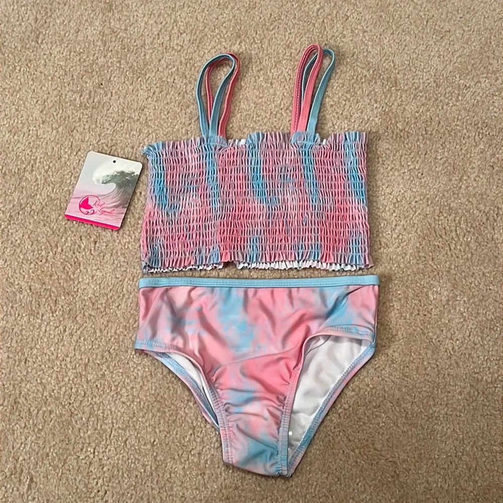 NWT 3T Reel Legends two-piece bathing suit, pink, blue, purple
